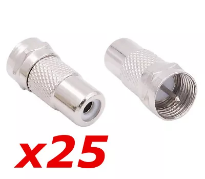 25 Pack RCA Female Jack To F-Type Male Plug Coax Adapter Radio Connector RG59/6 • $19.95