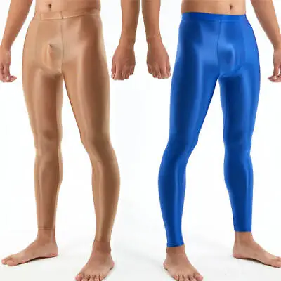 Men's Shiny Wetlook Long Johns Underwear Pants Tight Leggings Skinny Underpants • £12.95