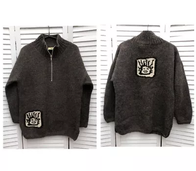 £48 • Buy Pachamama Chunky Knit Jumper L Handmade In Ecuador 100% Wool Grey  Face Design