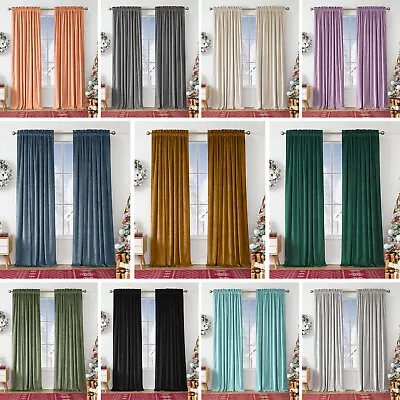 Blackout Velvet Curtains Christmas Drapes Thermal Insulated Rod Pocket 2 Panels • $64.59