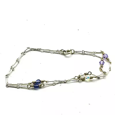 Purple Beaded Chain Bracelet Silver Tone Station Minimalist Birthstone February • $9.99