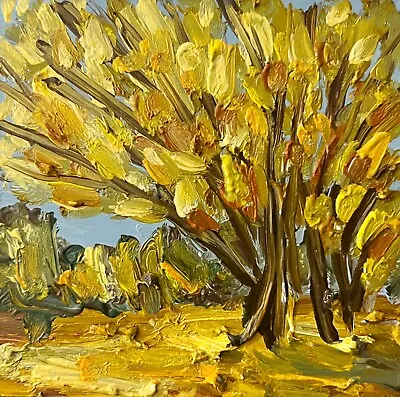Oak Trees Oil Painting Miniature Artwork Fall Autumn Grove Park Original Art • $26.04