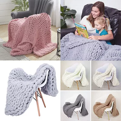 Chunky Knit Throw Hand Knitted Thick Blanket Soft Sofa Bed Wooly Cable Blanket • £30.95