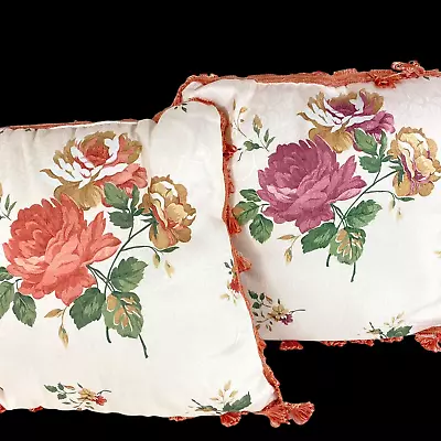 NEW Couch Bed Floral Throw Pillow Set Salmon 16  Square Roses Peonies Set Of 2 • $26.99