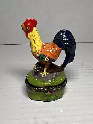 Porcelain Hinged Trinket Box - Rooster - Empty Inside - 3.5  • $14