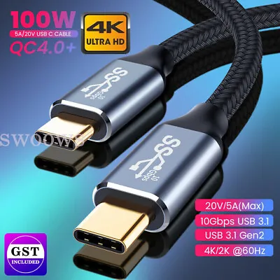 USB-C To USB-C 3.1 Gen 2 Cable Fast Charging 10Gbps 4K 100W Video Data Transfer • $9.75