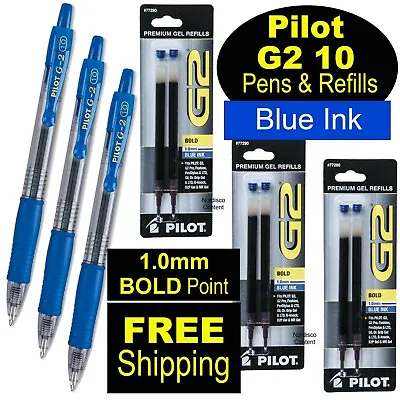 Pilot G2 10 Blue 1.0mm Bold Point Blue Gel Ink Rollerball Pens & Refills • $14.99