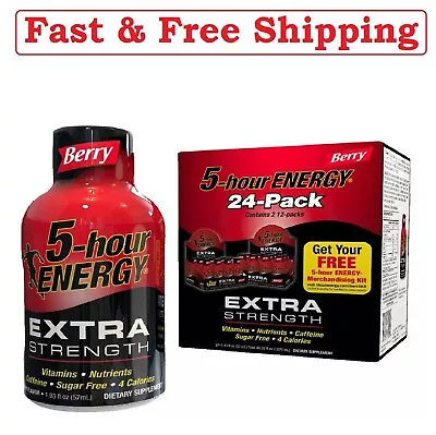 5 Hour Energy Shot Extra Strength Berry Flavor 24 Ct 1.93 Oz Sugar Free Five Hr • $59.70