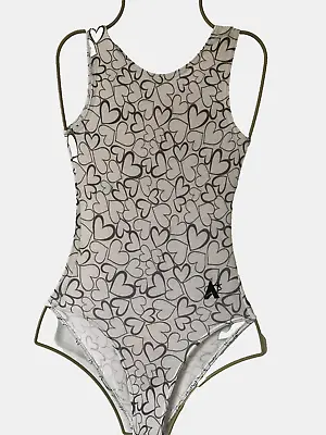 Girls Silver Mix A STAR Heart Print Dance Leotard Age 6 - Gym Ballet Metalic • £6.95