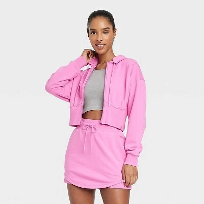 $12.99 • Buy Women's Full Zip French Terry Cropped Hooded Sweatshirt - JoyLab Berry Pink M