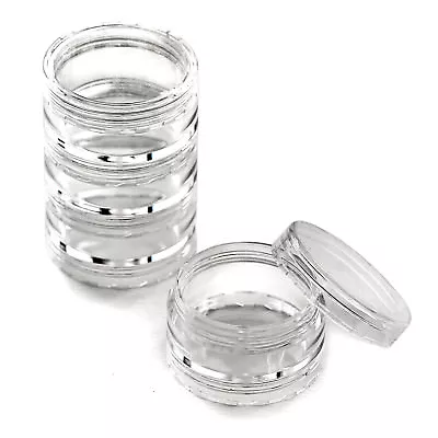 10ml Stacking Pots/Jars - Clear Hardy Plastic - Glitter Nail Art Craft Jn(lid) • £0.99