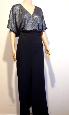 £16.99 • Buy Yumi  Black &metallic Silver Wide Leg Wedding Party Occasion Jumpsuit Bnwt Uk 20