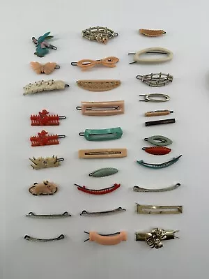 Vtg Hair Clip Barrette LOT Plastic Metal Ducks Kittens Bunny Bows Birds • $45