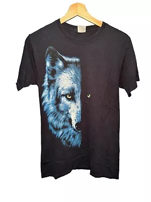 Vintage Wolf T-Shirt Adult Small Black Half Face Tee Nature Animal Heavy Shirt • $14.99