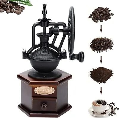 Manual Coffee Bean Grinder Vintage Retro Hand Grinder Wooden Mill Hand Crank US • $45.99