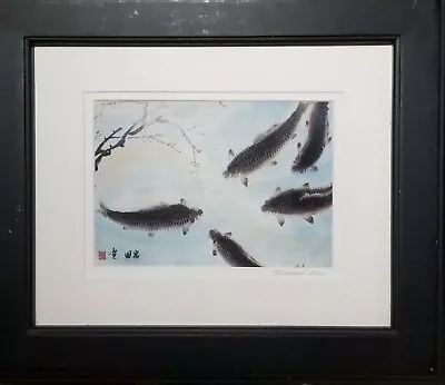 Vintage Framed & Matted Asian Carp Koi Fish Watercolor Print  • $45