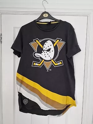 Men's Vintage Majestic Athletic Mighty Ducks NHL Black Hockey T-Shirt Uk Size M • £23