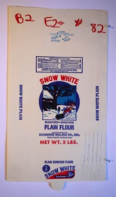 $15 • Buy Vintage Sack Paper Bag - SNOW WHITE FLOUR, EXCHANGE MILLING, ROCKY MOUNT VA 1994