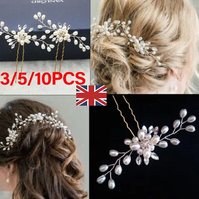 £2.49 • Buy Flower Wedding Hair Pins Bridesmaid Crystal Diamante Pearls Bridal Clips Grips
