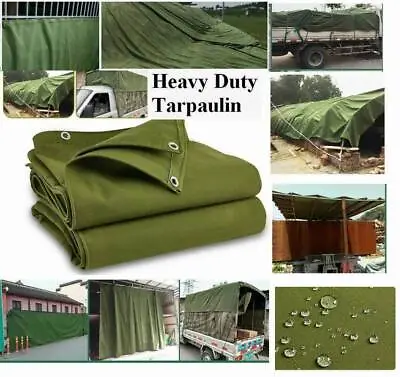 Green Canvas HeavyDuty Cotton Tarpaulin Cover Boat Log Store Roofing Sheet UK • £240.25