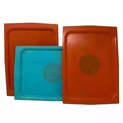 Vintage Orange Turquoise Serving Trays Mid Century Modern Set Of 3 • $48