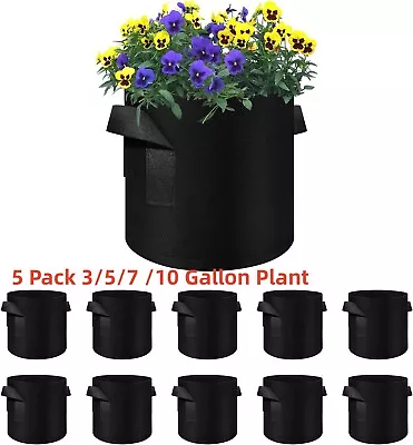 5Pack Plant Grow Bags For Vegetables Breathable Nonwoven Fabric Pot Growing Bag • £9.69