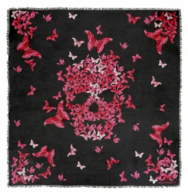 $637.02 • Buy NWT Alexander McQueen Women's Butterfly Wool Silk Scarf Skull Pink Black