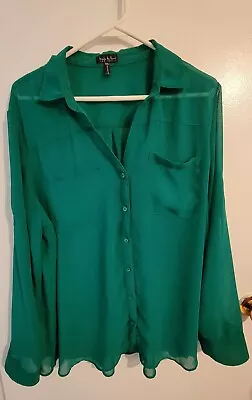 Nicole Miller Womens Top Size XXL Womens Green Sheer Top Long Sleeves Button Up • $12.99