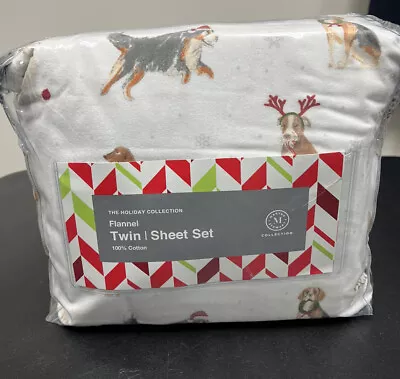 Martha Stewart Cotton Flannel Holiday Dogs TWIN 3 Piece Sheet Set • $22.50