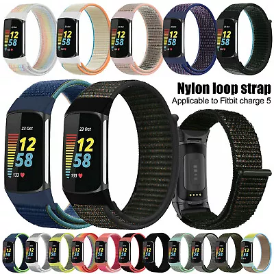 Woven Nylon Sport Loop Band Wrist Strap Smart Watch Bracelet For Fitbit Charge 5 • $13.99