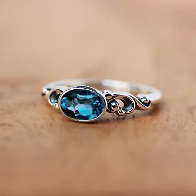 Natural Blue Topaz Gemstone 925 Sterling Silver Ring Handmade Women Gift A-309 • $11.68