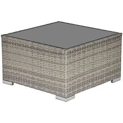 Outsunny Patio Wicker Coffee Table W/ Glass Top Suitable For Garden Backyard • £59.99