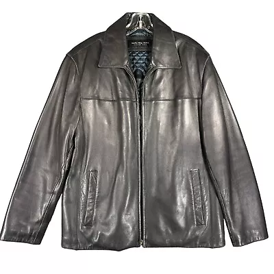 Vintage Andrew Marc New York Mens M Leather Moto Biker Racer Jacket Black Soft • $99.88