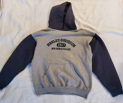 Vintage Harley Davidson Hoodie Grey & Blue Graphic Sweatshirt Hoodie Size L • $45