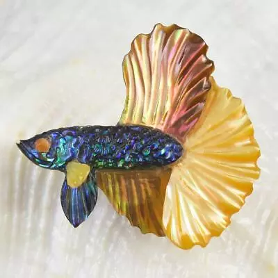 Siamese Fighting Fish Betta Iridescent Multicolor Shell Carving 2.72g Drilled • $44