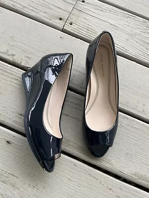 Cole Haan Grand Series Ambition Wedge Lamb Leather Wedge Pump Women 7.5B Navy • $19.55