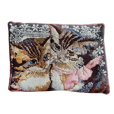 Vintage Needle Point Tapestry Rectangle Cushion Cat Kaffe Fassett Ehrman Style • £47.50