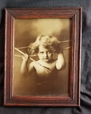 Antique Cupid Awake 1897 M B Parkinson Print Wood Frame 9.5  Valentines Decor • $24.99
