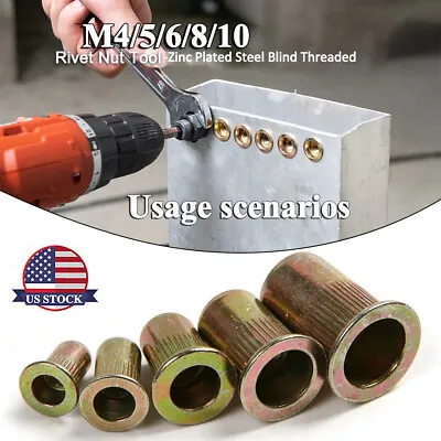 50PCS Rivet Nut Kit Mixed Zinc Steel Rivnut Insert Nutsert Threaded M4/5/6/8/10 • $13.90