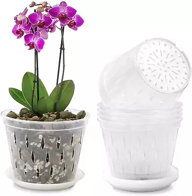 Orchid Pot 5 Inch 6 Pack Orchid Pots With Holes And Saucers Clear Plastic Orch • $21.24