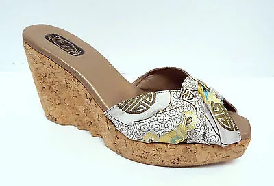 $49 • Buy SALPY Size 8 Oriental Silk & Cork Platform Slide Sandals Shoes