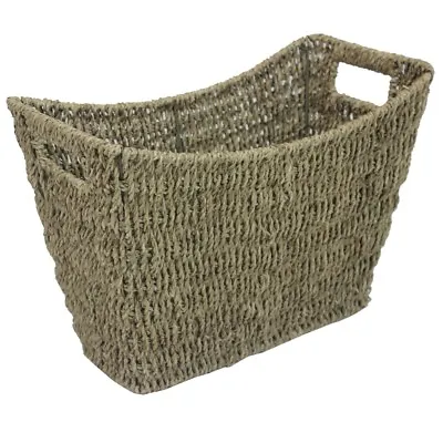 JVL Seagrass Newspaper Magazine Storage Basket Rack With Handles • £15.99