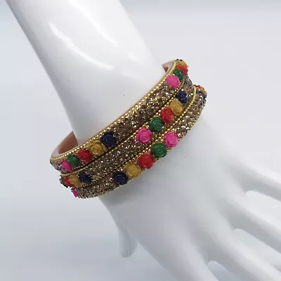 3Pc Flower Rhinestone Bracelet 7.5  Indian Lightweight Festive Bangle • $6.99