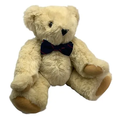 Vermont Teddy Bear Fully Jointed Plush Butter Cream Blue Red Bow Tie 15 In • $19