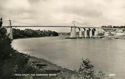 Menai Straits & Suspension Bridge  - Real Photo Salmon Postcard • £2.16