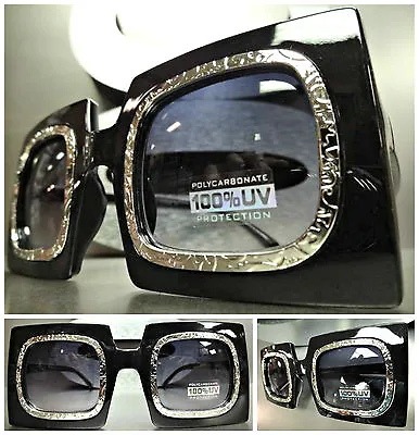 OVERSIZED CLASSIC VINTAGE RETRO Style SUNGLASSES Large Square Black Silver Frame • $14.99