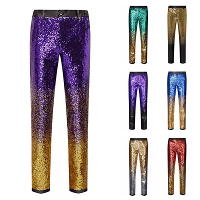 Men Sequin Pants Trousers Shiny Glitter Gradient Showman Party Cocktail Clubwear • $46.34