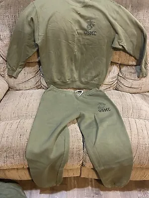 Vintage 90s USMC Sz L Marine Corps Olive Green Crewneck Sweatshirt/Sweatpant • $18