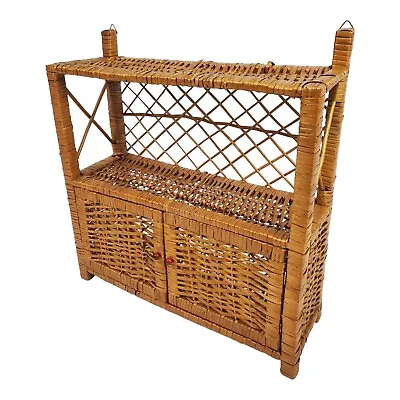 Vintage Wicker Rattan Cabinet Shelf Wall Mount Free Standing Boho Mid-Century • $54