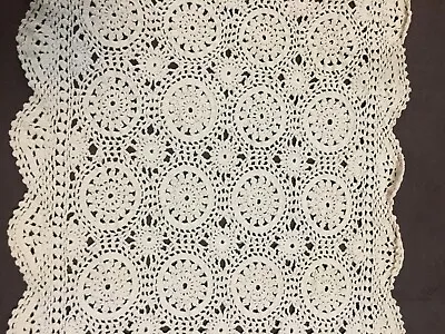 Vintage Handmade Crochet Off White Table Runner 44  L X 12  W • $18.50